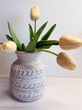Magnolia Textured Ceramic Vase White Gray Boho Farmhouse